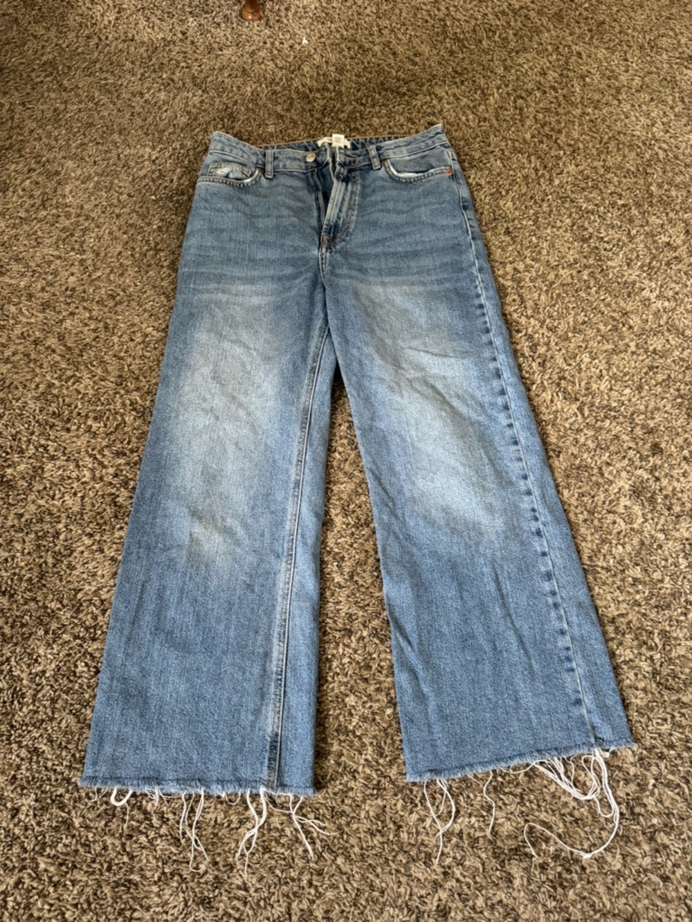 Forever 21 Light Blue Wide-Leg Jeans with Raw Hem